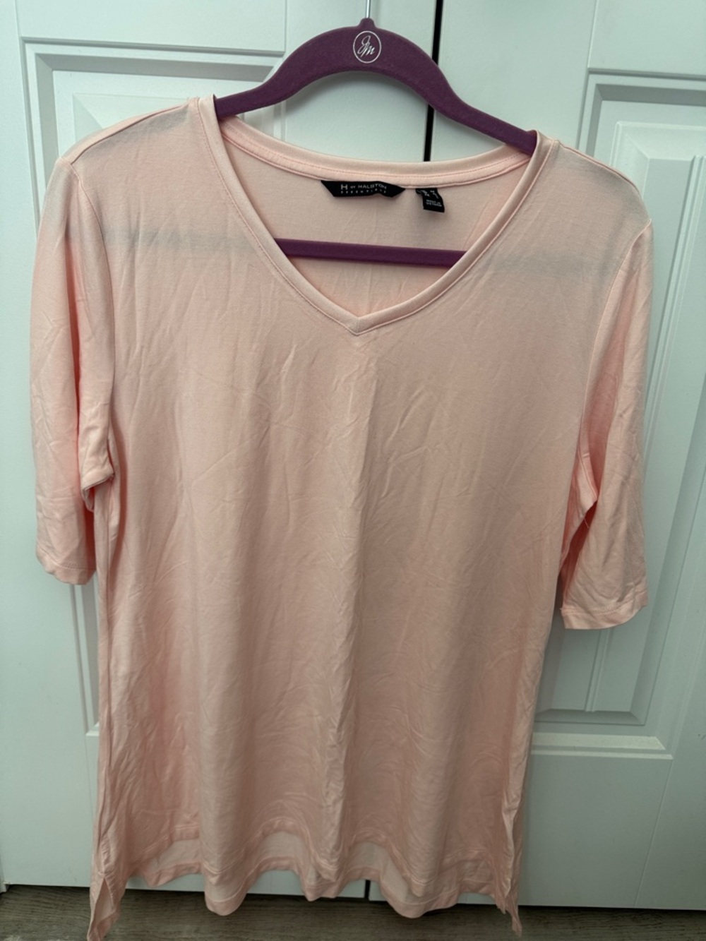 H by Halston Pale Pink V-Neck Short Sleeve Top